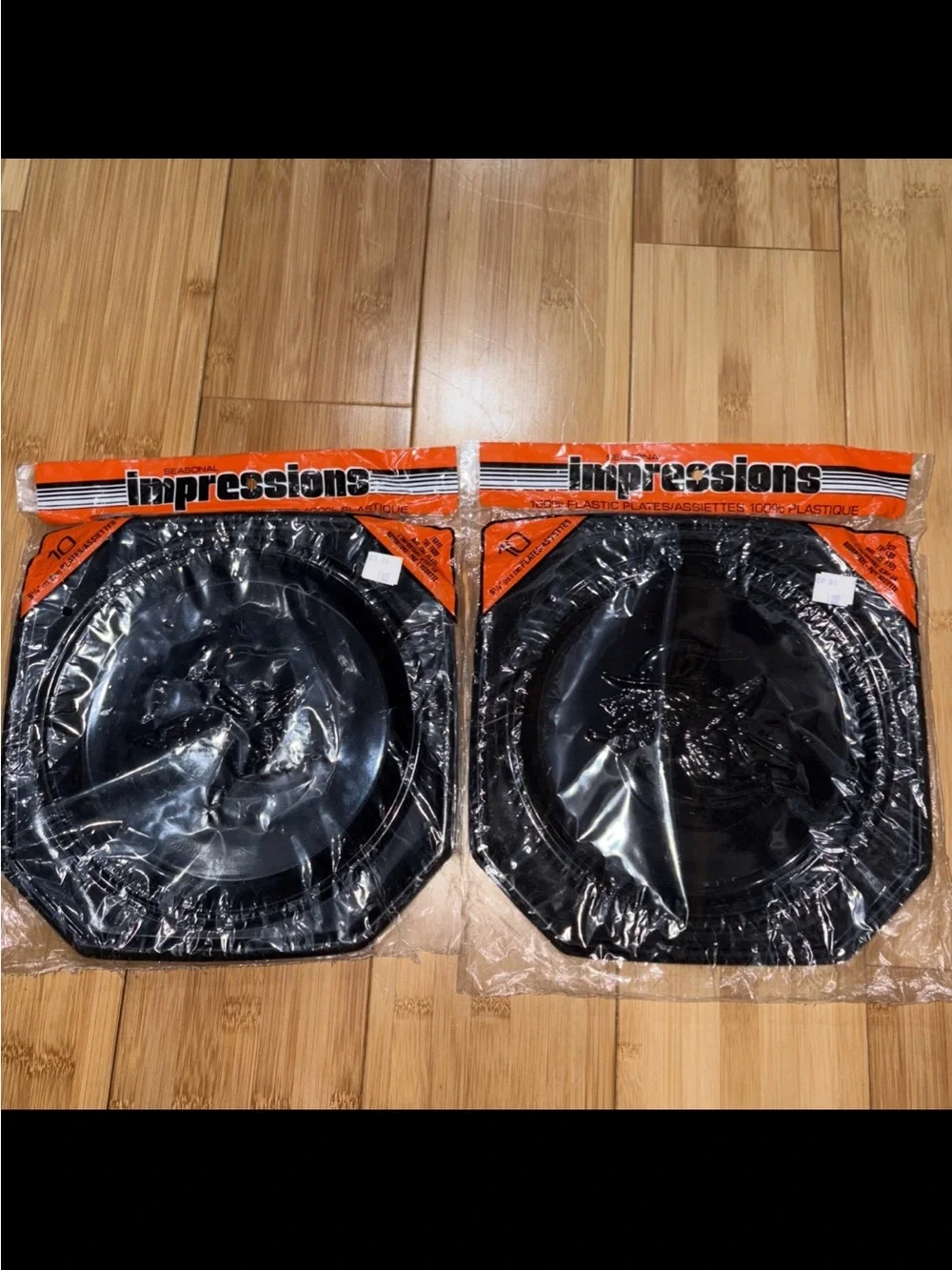 Vintage Halloween Orange & Black Embossed Witch Plastic Plates New 2 Packs